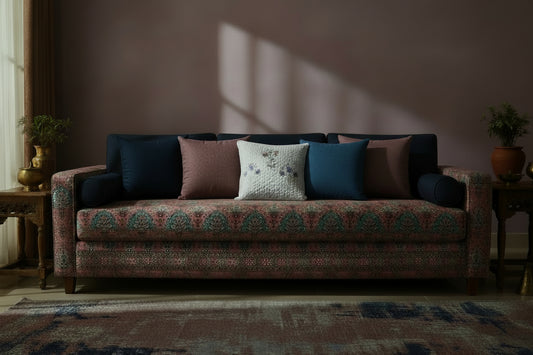 Blue Dhiptha Quilted Cushion covers|Hand Block Print