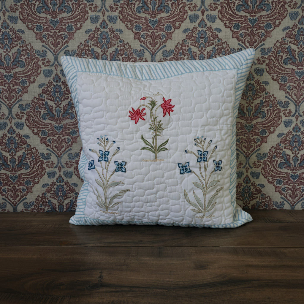Blue Dhiptha Quilted Cushion covers|Hand Block Print