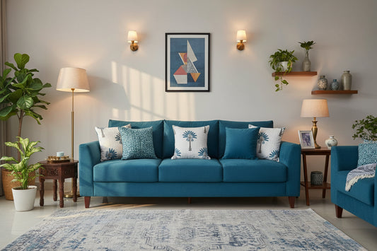 Blue Palm  Kantha Cushion cover |Hand Blockprint