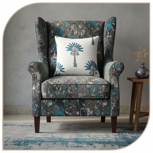 Blue Palm  Kantha Cushion cover |Hand Blockprint