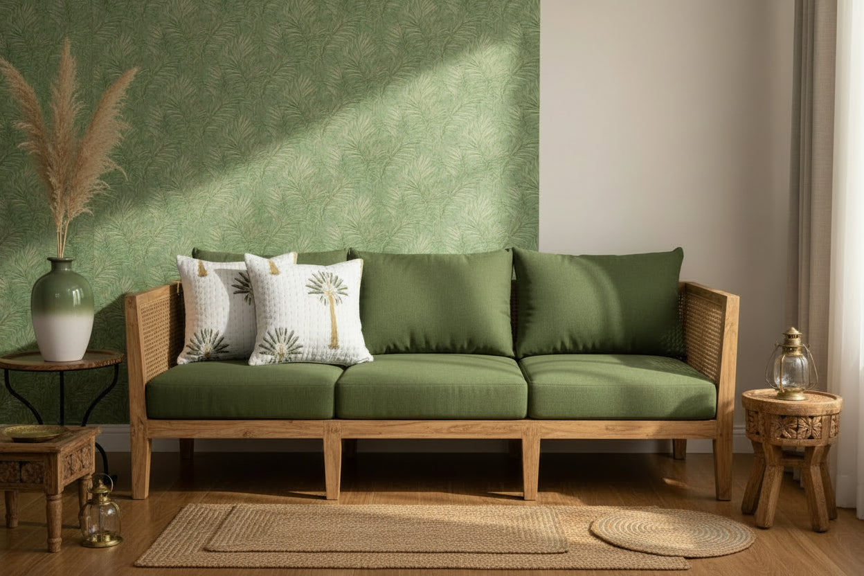 Green Palm  Kantha Cushion cover |Hand Blockprint