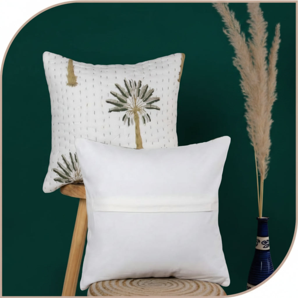 Green Palm  Kantha Cushion cover |Hand Blockprint