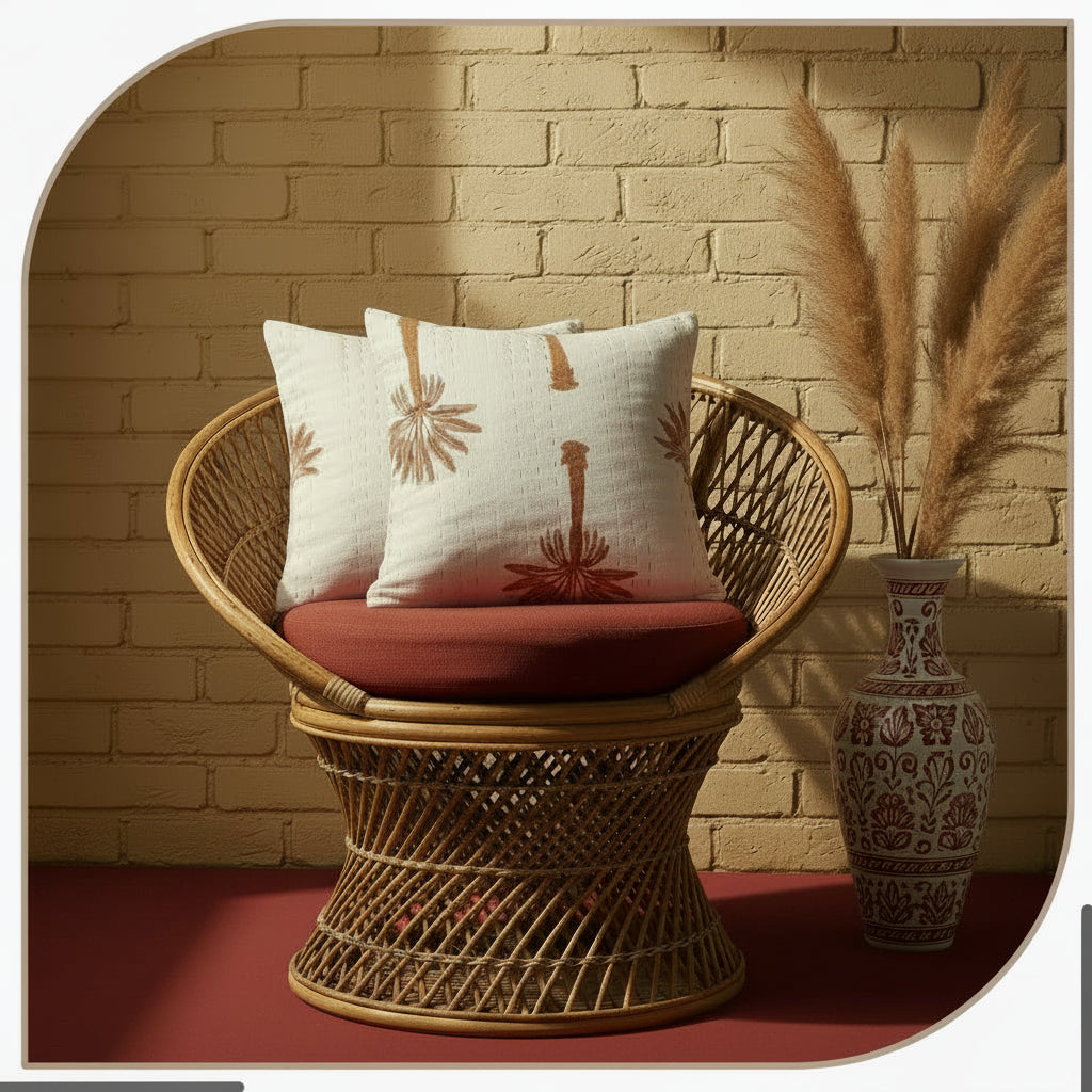 Red Palm  Kantha Cushion cover |Hand Blockprint